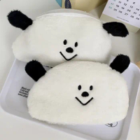 1 pc Kawaii Black White Dog Large Capacity Plush Pencil Bag Cute Pencil Cases Pouch Stationery Organizer Holder Gift Prizes