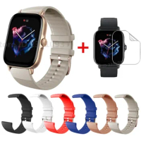 20mm Official watch band For Amazfit GTS 4 strap Silicone Band For Amazfit GTS2/2e/GTS3 correa+Full Screen protector soft film