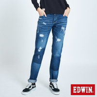 EDWIN B.T刷破女窄直筒牛仔褲-女款 石洗藍 #丹寧服飾特惠