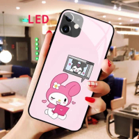 Luminous Tempered Glass phone case For Apple iphone 13 14 Pro Max Puls My Melody Kawaii Luxury Fashion LED Backlight new cover