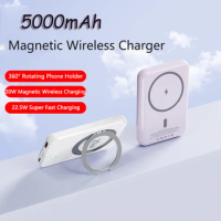 20W Power Bank 5000mAh Qi Wireless Charger for iPhone 15 14 Huawei Xiaomi 13 Powerbank Ring Holder 22.5W Fast Charging Poverbank