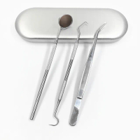 【口腔護理】不鏽鋼牙科工具三件套(口腔鏡 探針 鑷子 去牙垢 口腔清潔 剔牙器)