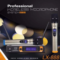 LXJ ไมโครโฟนไร้สาย/ไมค์ลอยคู่ UHF ประชุม ร้องเพลง พูด WIRELESS Microphone รุ่น LXJ  LX-888 ดำ