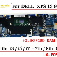 LA-F051P For DELL XPS 13 9360 Laptop Motherboard With i3 i5 i7 7th 8th CPU 100% 4G 8G 16G RAM 100% Tested