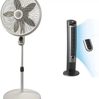 1885 18" Cyclone Pedestal Fan with Remote Control, 18 inches White &amp; Portable Electric 42" Oscillating Tower Fan