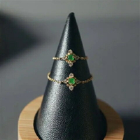 玉髓小綠蛋鏈條陽綠指環S925純銀鑲嵌可調節個性設計高級奢華戒指