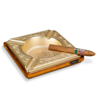 Ashtray Beautiful Carved Home Office Decoration Large Slot Cigar Ashtray Holder Alloy Solid Wood Cigarette Tobacco Ash Tray