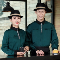 咖啡廳服務員制服女 前臺收銀工作服春夏裝 西餐快餐店工作服長袖
