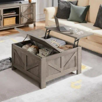 Lift Top Coffee Table, Square Farmhouse Coffee Table with Hidden Storage Compartment, Wood Center Table for Living Room