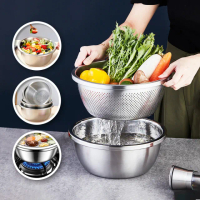 【Reddot 紅點生活】304不鏽鋼多功用加厚洗菜調理盆+瀝水盆2件組-26cm(304不鏽鋼二件組)