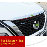 For Nissan X-Trail XTrail 2021 2022 ABS Chrome Front Engine Machine Grille Grill Bumper Strip Molding Trim Accessories Car Style