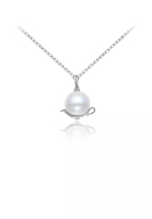SOEOES 925 純銀簡約創意茶壺仿珍珠吊墜配方晶鋯石與項鍊