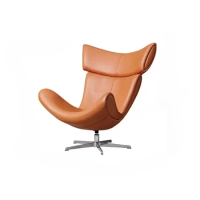 Nordic Reclining Leather Chair Swivel Designer Design Single Sofa Fashion Bedroom Leisure Lounge Genuine Armchair Living Room