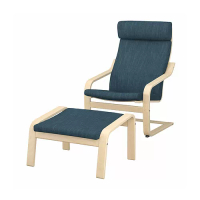 POÄNG 扶手椅及腳凳, 實木貼皮, 樺木/hillared 深藍色