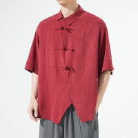 Men's cotton linen shirts loose casual blouse short sleeve tee shirt summer plus size 5XL Chinese style Men shirts