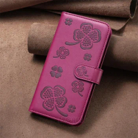 For Samsung Galaxy A73 A53 A33 A23 A13 A32 A42 A72 A52s 5G A51 A71 Case Flip Leather Stand Cards Slot Lucky Clover Pattern Cover
