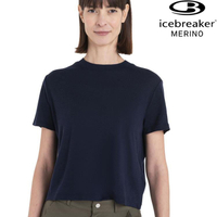 Icebreaker Tech Lite III 女款 短版 美麗諾羊毛排汗衣/圓領短袖上衣-150 素色 0A56Y2 401 海軍藍