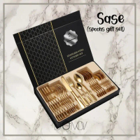 DOMOV SASE Sendok Set Souvenir Sultan Sendok Garpu Pisau Gold Cutlery Set Stainlees Steel