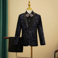 PIKYO Children's Sequin Suit for Boys, Piano and Violin Performance Outfit, Birthday Party Small Sui