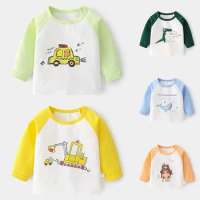 3m-3y Baby Boys And Girls Clothes Spring Primer Shirt Printing Cartoon Cute Baby T-shirt Long Sleeved Tops Cotton Casual Blouse