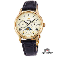 ORIENT 東方錶 SUN&amp;MOON系列 日月相錶 皮帶款 白面-34.8mm
