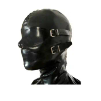 Fetish Latex Mask Sexy BDSM Bondage Dominatrix Style Latex Hood with Blind Cover Mouth Cover and Gag