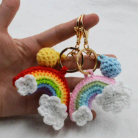 rainbow macrame keychain Women Boho Handmade Weaving Rainbow Key Chains Creative Bag Charm Pendant Handwoven Keyring