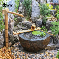 公司貨 超低價 日式水槽石槽流水驚鹿滴水戶外石缽造景裝飾別墅花園水缽循環水 快速發貨