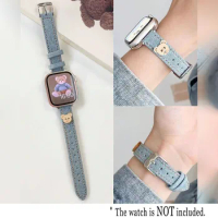 Compatible with Apple watch ultra 2 1 se s9 8 7 6 5 series ladies replacement 38404142444549mm cute bear decorated denim band