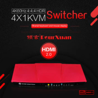 4K HDMI KVM Switch 4 Port USB KVM HDMI Switcher 4x1 4kX2K/60HZ HDCP 2.2 HDR10 with Desktop controller for PC laptop windows&amp;macs