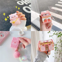Cute Cartoon Pink Pig Drink Bottle for AirPods 2 Case Silicone Bluetooth Wireless Earphone Cover for Airpods Pro Case