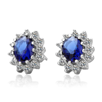 【Aphrodite 愛芙晶鑽】極致奢華寶石水晶鑽鑲嵌造型耳環(藍寶石白金色)