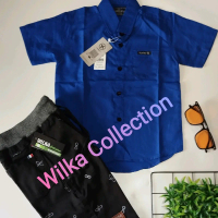 SETELAN KEMEJA ANAK LENGAN PENDEK CELANA CINOS PENDEK RIB MOTIF 1-12 TAHUN ( BAHAN COMBED)