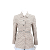 Max Mara-SPORTMAX MARESCA 棉混紡墊肩米駝格紋修身西裝外套(附腰帶)