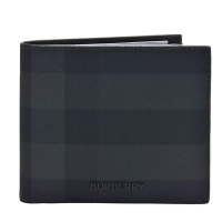 BURBERRY 經典格紋環保帆布小牛皮摺疊零錢袋短夾(灰黑色)