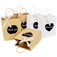 Creative Handbag Gift Bags Kraft Paper Bag with Heart Stickers Gifts Boxes for Clothes Food Packaging Bags Party Birthday
