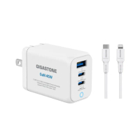 【GIGASTONE 立達】GaN 45W氮化鎵Type-C三孔快充充電器+C to Lightning MFi充電線(iPhone14蘋果充電頭)