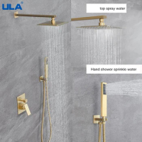 ULA Brushed Gold Shower Faucet Bathroom Shower Set Rianfall Shower Head Shower System Wall Mounted Shower Arm Mixer Water Sets