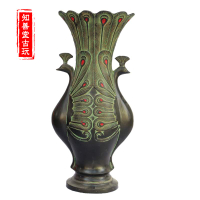 古玩雜項收藏 仿古工藝品擺件青銅器手工雕刻花瓶孔雀開屏擺件