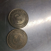Singapura 20 Cents Koin 1979 & 1980 Kualiti Baik untuk Pengumpul Koin