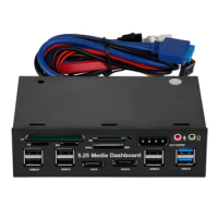 YOC-Multifuntion 5.25" Media Dashboard Card Reader USB 2.0 USB 3.0 20 pin e-SATA SATA Front Panel