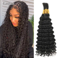 Linhua Deep Wave Human Braiding Hair For Crochet Micro Knotless Bohemian / Boho Braids Double Drawn No Weft Bulk Hair 1B Color