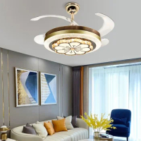 Crystal invisible fan lamp dining room European-style living room ceiling fan lamp household 42-inch electric fan chandelier