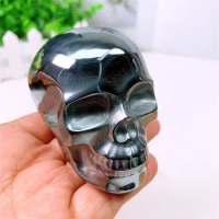 Natural Terahertz Skull, Crystal Carved, Polished Animal, Powerful Statue, Crafts for Home Decoration, Gift, 8cm, 1Pc