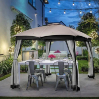 Waterproof and Portable Gazebo for Deck Backyard Lawn &amp; Garden Canopy Double Ventilated Canopy Gazebo With Mesh Screen Tent Home