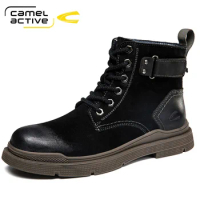 Camel Active Winter Boots Men Genuine Leather Shoes Warm Plush Winter Men Ankle Boots Leather Male Footwear Motorcycle Boots