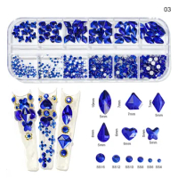 12Grids/Box Colorful Crystal Nail Art Rhinestones Acrylic SS4-SS16 Nail Stones Shiny Flatback Jewelry 3D DIY Nail Art Decoration