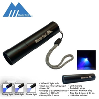 MasterTool  - 365 nm UV藍光檢測充電手電筒，黑色，USB充電手電筒，可用於驗鈔，寵物真菌，貓蘚，玉石珠寶鑒別