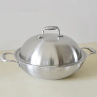 5ply Material Kitchen Wok Stainless Steel compound 32/36cm 304# Inox big wok No-coating