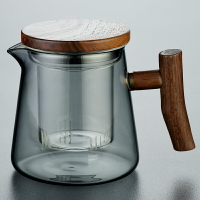 玻璃茶壺紅茶泡茶器飄逸杯木把青色茶水分離帶蓋單壺花茶辦公茶杯